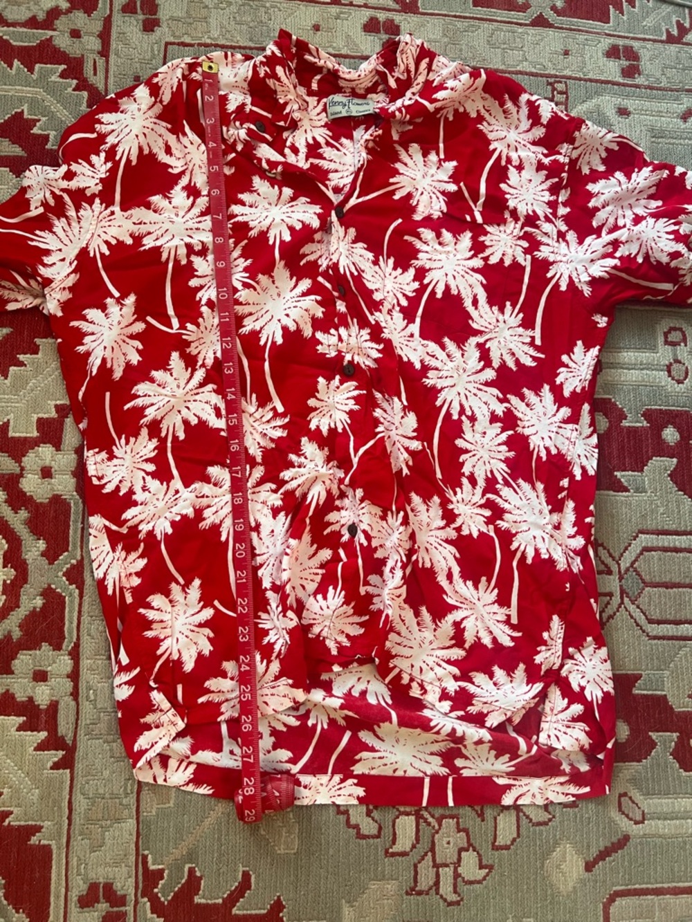 Kenny Flowers Red and White Palm Print Button-Down Shirt - Picture 6 of 6